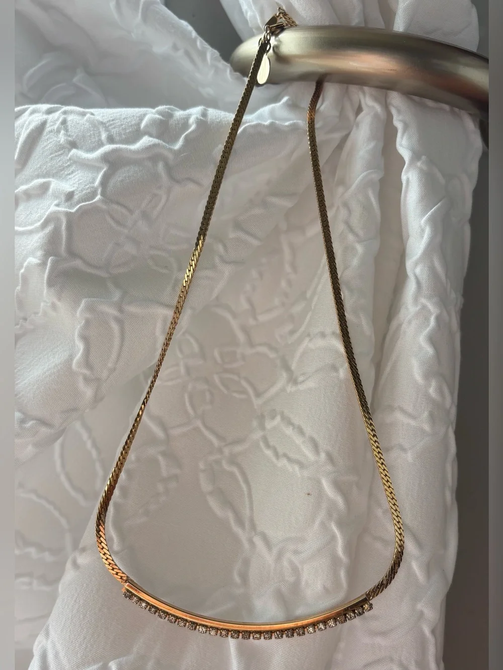 Vtg Park Lane Crystal Rhinestone Bar Gold Tone Necklace 17